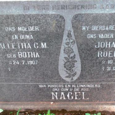 NAGEL Johannes Roedolf 1906-1979 &amp; Alletha C.M. BOTHA 1907-
