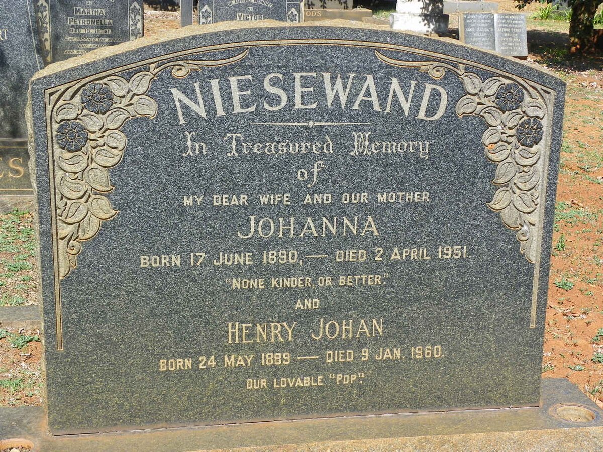 NIESEWAND Henry John 1889-1960 &amp; Johanna 1890-1951