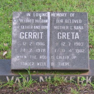 NIEKERK Gerrit, van 1906-1978 &amp; Greta 1903-1982