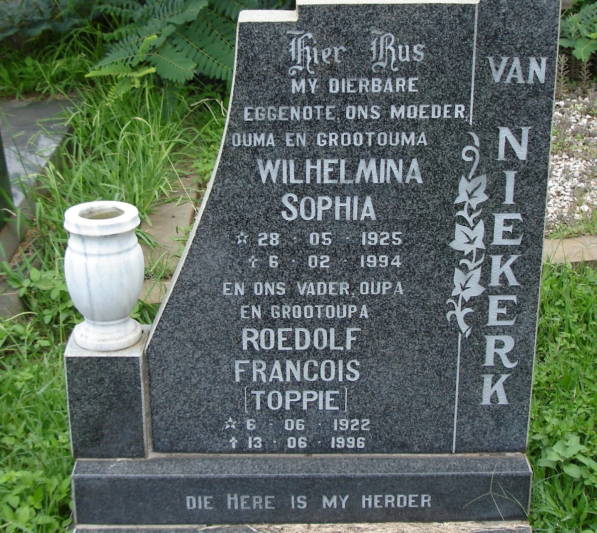 NIEKERK Roedolf Francois, van 1922-1996 &amp; Wilhelmina Sophia 1925-1994