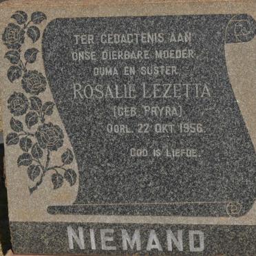 NIEMAND Rosalie Lezetta nee PRYRA -1956