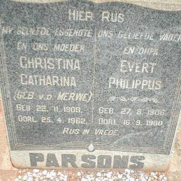 PARSONS Evert Philippus 1906-1980 &amp; Christina Catharina v.d. MERWE 1909-1962