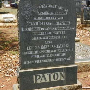 PATON Thomas Charles 1880-1951 &amp; Mary Robertson GRANT 1886-1943