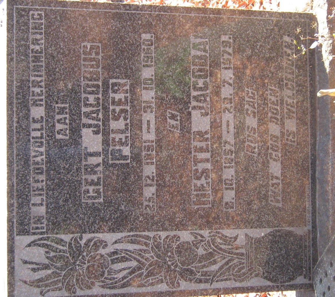 PELSER Gert Jacobus 1891-1960 &amp; Hester Jacoba 1897-1979