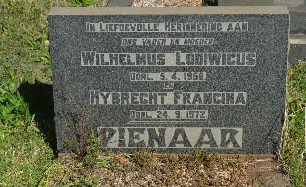 PIENAAR Wilhelmus Lodiwicus -1958 &amp; Hybrecht Francina -1972