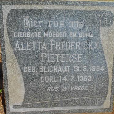 PIETERSE Aletta Fredericka nee BLIGNAUT 1884-1963