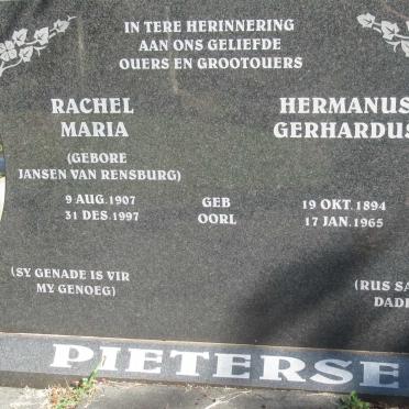 PIETERSE Hermanus Gerhardus 1894-1965 &amp; Rachel Maria JANSEN VAN RENSBURG 1907-1997