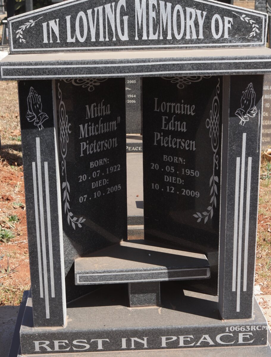 PIETERSON Mitha Mitchum 1922-2005 :: PIETERSEN Lorraine Edna 1950-2009