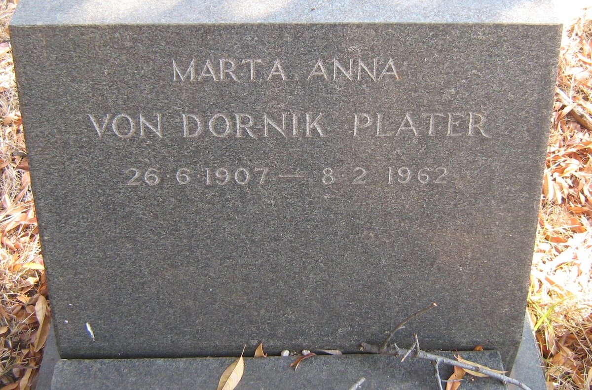 PLATER Marta Anna, VON DORNIK 1907-1962