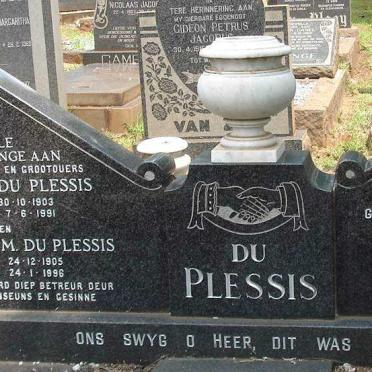 PLESSIS Wessel C., du 1903-1991 &amp; Getruida M. 1905-1996 :: du PLESSIS Jan 1940-1969