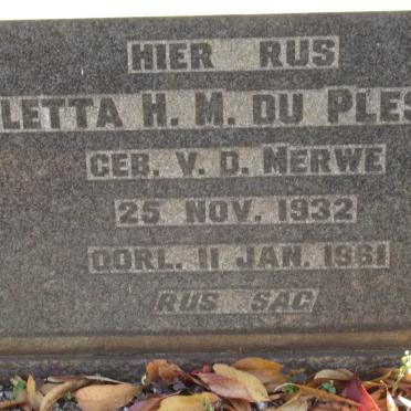 PLESSIS Aletta H.M., du nee V.D. MERWE 1932-1961