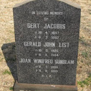 PLESSIS Gert Jacobus, du 1897-1967 &amp; Joan Winifred Sunbeam 1899-1985 :: DU PLESSIS Gerald John List 1926-1984