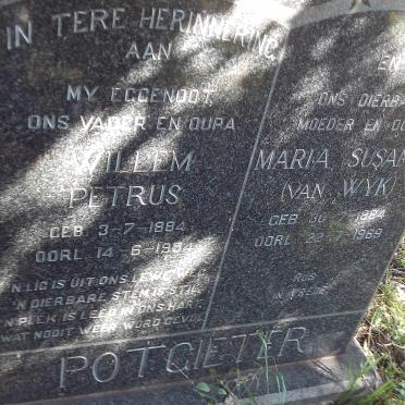 POTGIETER Willem Petrus 1884-1954 &amp; Maria Susanna VAN WYK 1884-1969