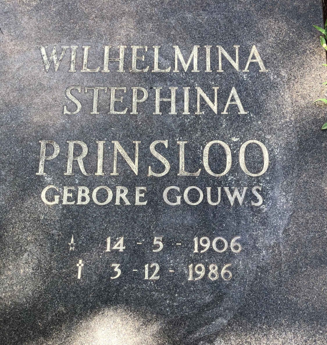 PRINSLOO Wilhelmina Stephina nee GOUWS 1906-1986