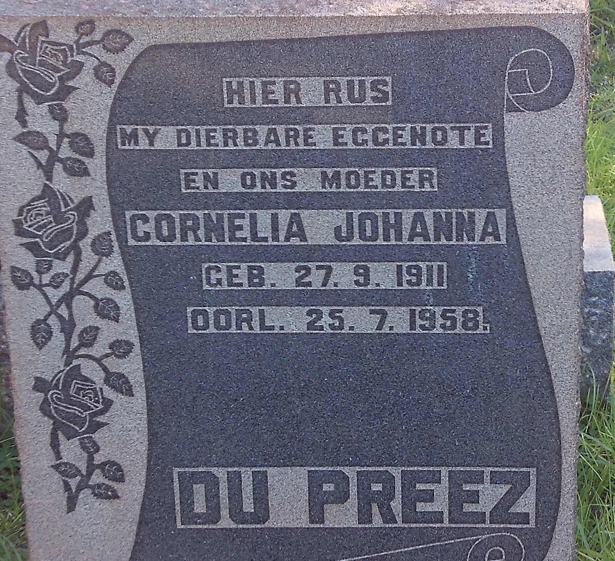 PREEZ Cornelia Johanna, du 1911-1958