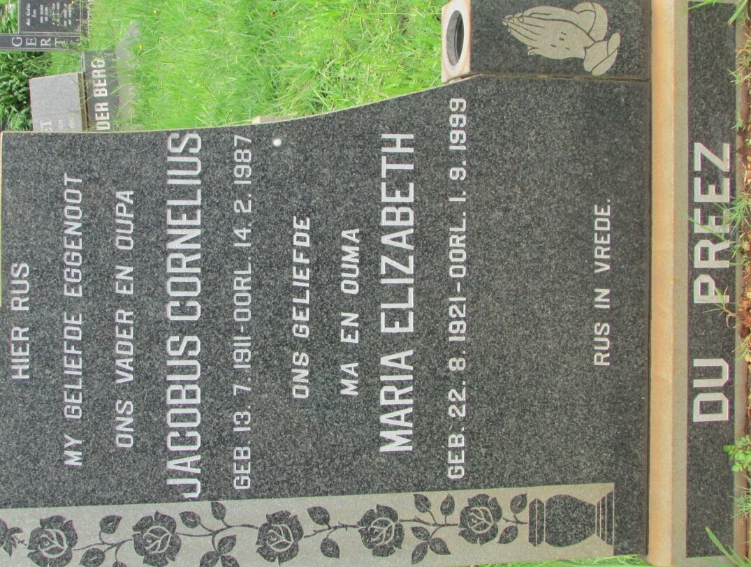 PREEZ Jacobus Cornelius, du 1911-1987 &amp; Maria Elizabeth 1921-1999
