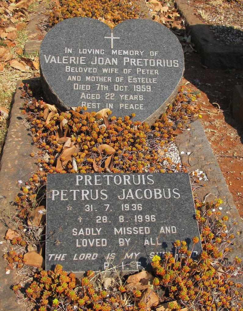 PRETORIUS Petrus Jacobus 1936-1996 &amp; Valerie Joan -1959