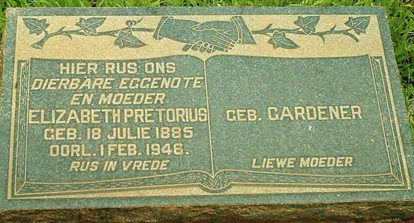 PRETORIUS Elizabeth nee GARDENER 1885-1946
