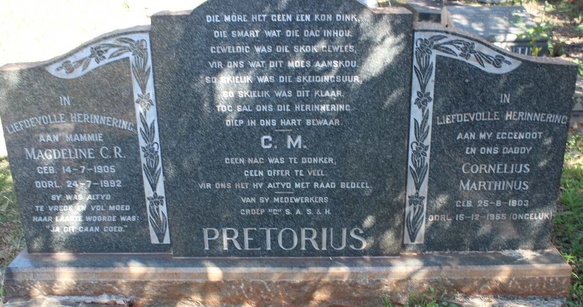 PRETORIUS Cornelius Marthinus 1903-1955 &amp; Magdeline C.R. 1905-1992
