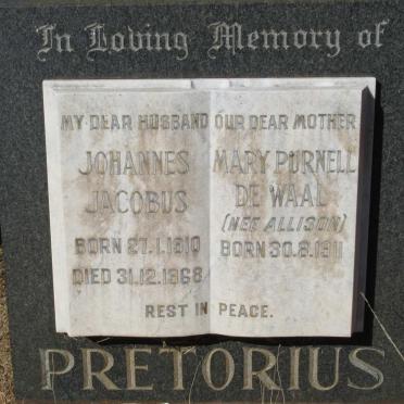 PRETORIUS Johannes Jacobus 1910-1968 &amp; Mary Purnell de Waal ALLISON 1911-