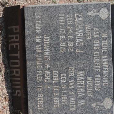 PRETORIUS Zacharias J. 1912-1975 &amp; Martha M. VAN STADEN 1914-1975
