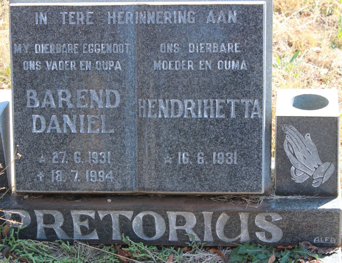 PRETORIUS Barend Daniel 1931-1994 &amp; Hendrihetta 1931-