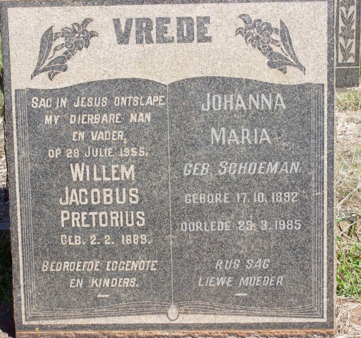 PRETORIUS Willem Jacobus 1889-1955 &amp; Johanna Maria SCHOEMAN 1892-1985