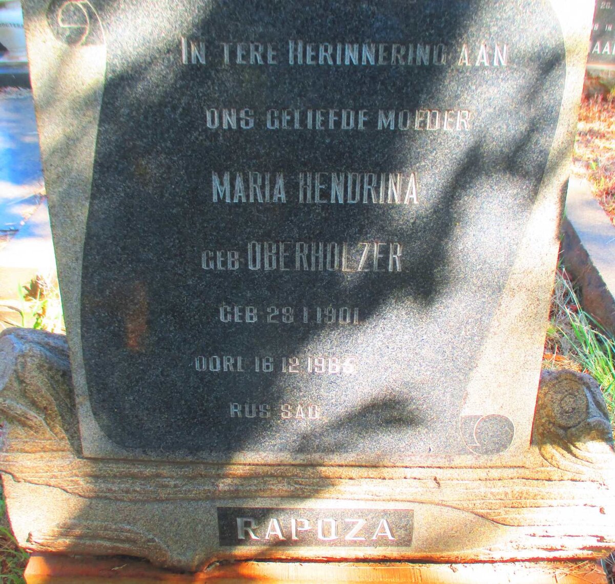 RAPOZA Maria Hendrina nee OBERHOLZER 1901-1965