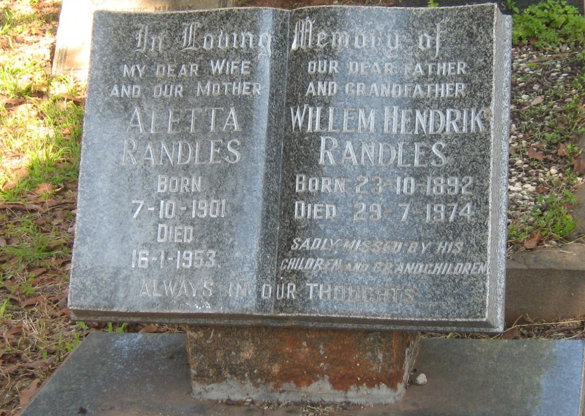 RANDLES Willem Hendrik 1892-1974 &amp; Aletta 1901-1953