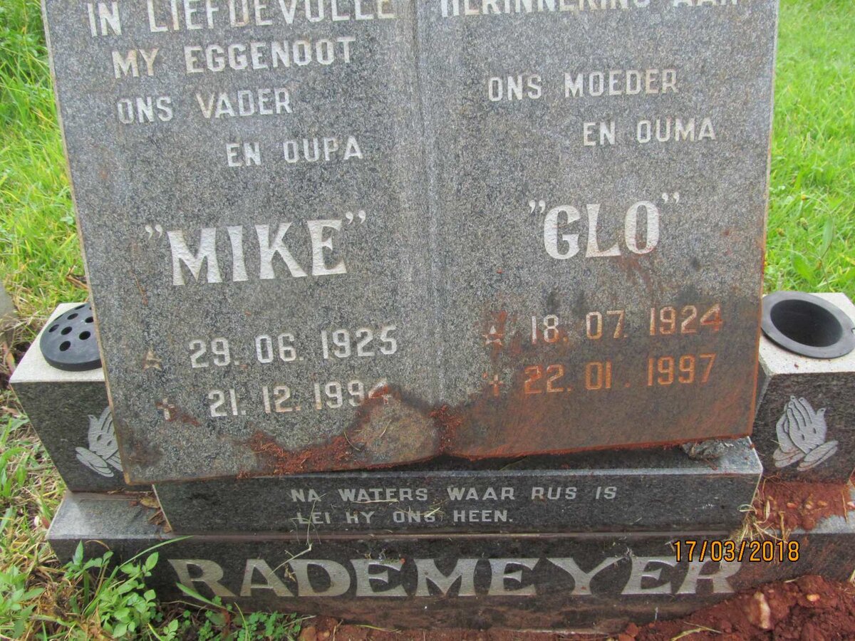 RADEMEYER Mike 1925-1994 &amp; Glo 1924-1997