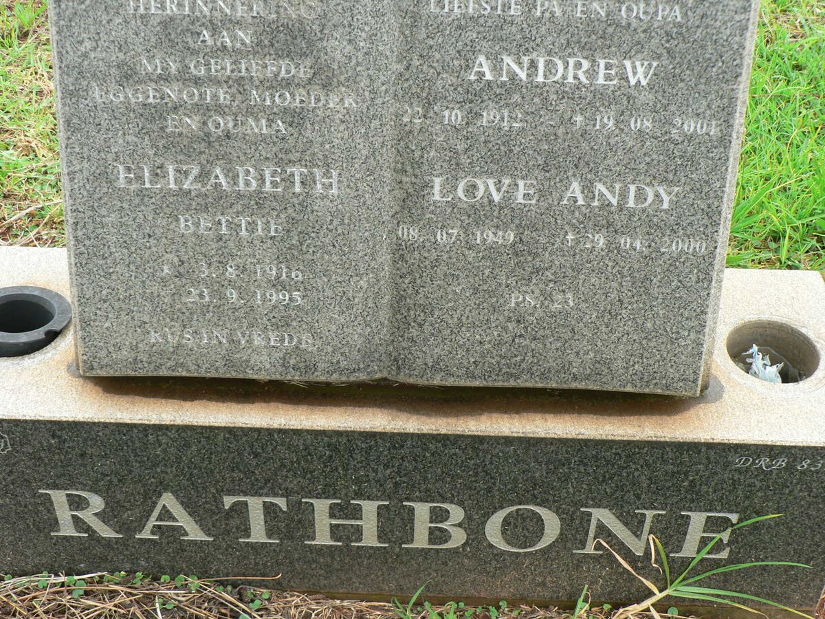 RATHBONE Andrew 1912-2001 &amp; Elizabeth 1916-1995 :: RATHBONE Love Andy 1949-2000
