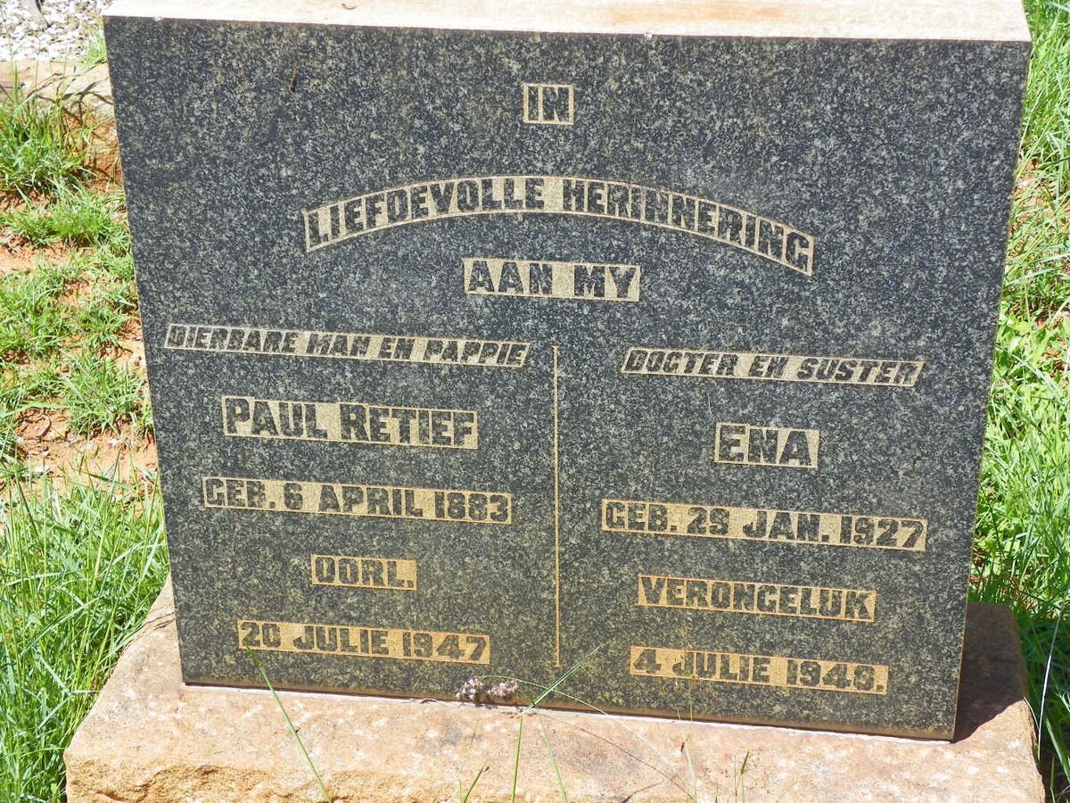 RETIEF Paul 1883-1947 :: RETIEF Ena 1927-1948