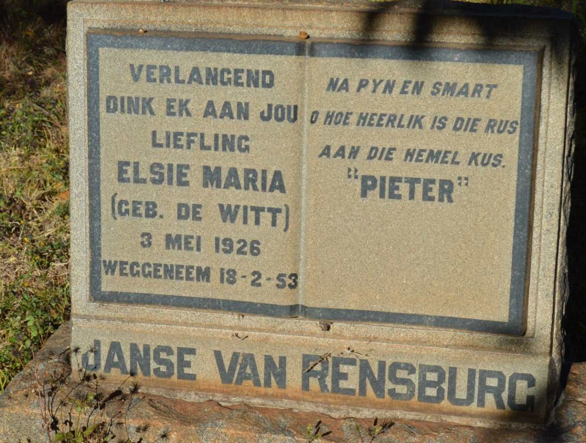 RENSBURG Elsie Maria, Janse van nee DE WITT 1926-1953