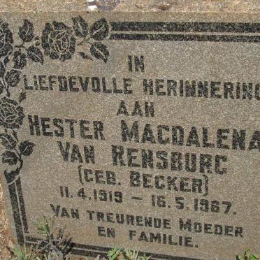 RENSBURG Hester Magdalena, van nee BECKER 1919-1967