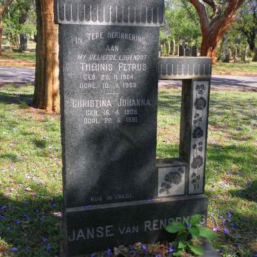 RENSBURG Theunis Petrus, Janse van 1904-1958 &amp; Christina Johanna 1908-1981
