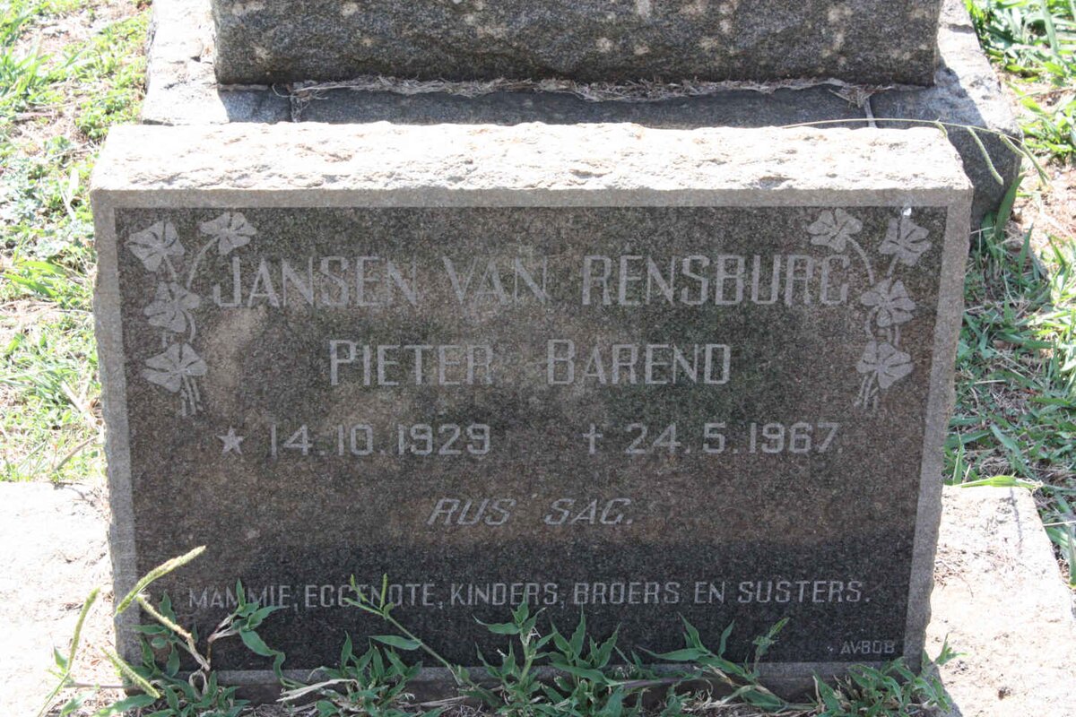 RENSBURG Pieter Barend, Jansen van 1929-1967