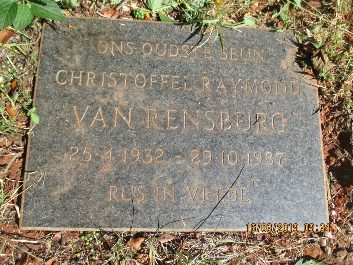 RENSBURG Christoffel Raymond, van 1932-1987