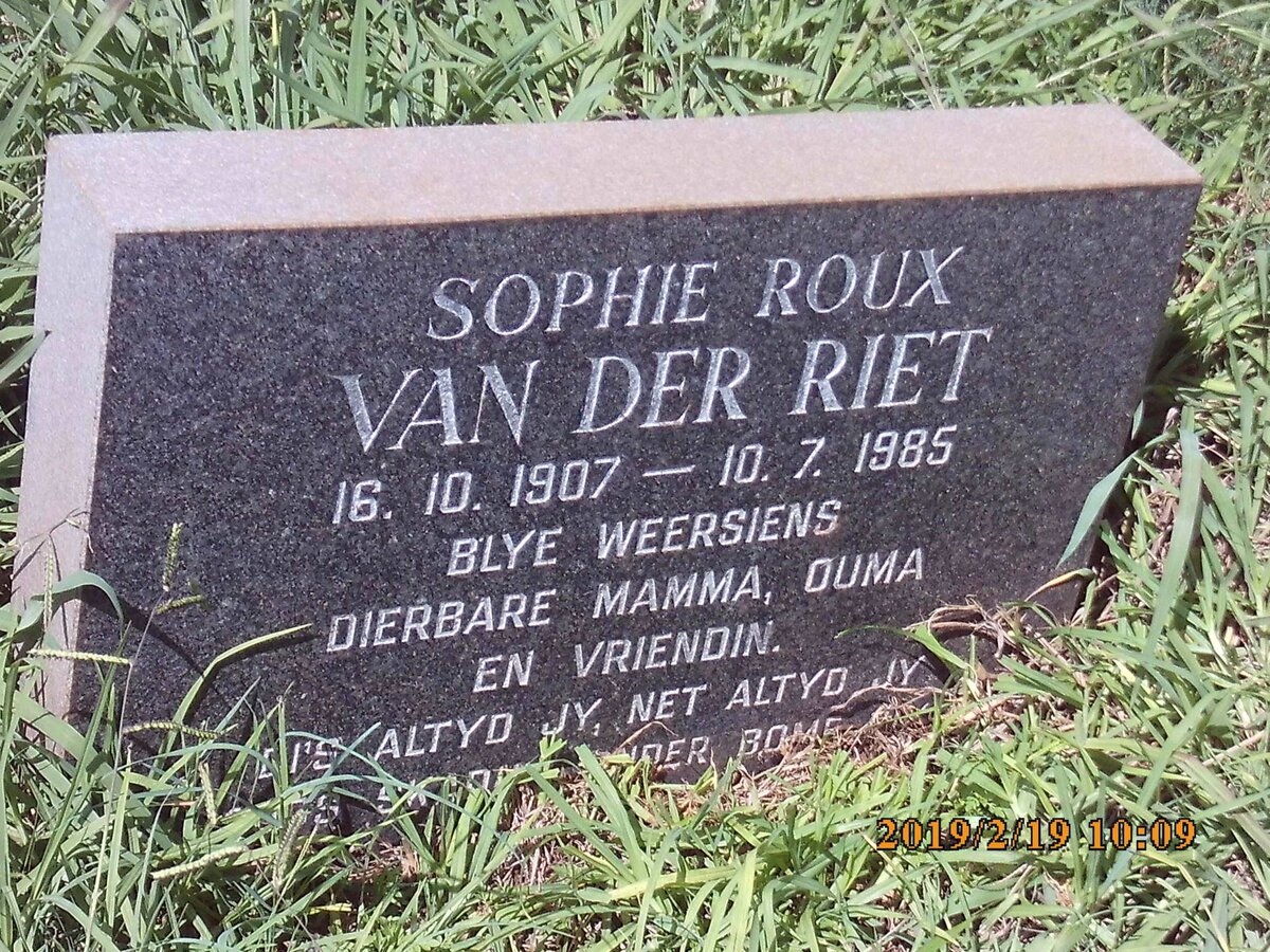 RIET Sophie Roux, van der 1907-1985