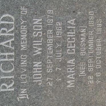 RICHARD John Wilson 1879-1962 &amp; Maria Cecilia BOSMAN 1890-1985