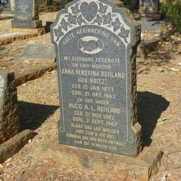 ROHLAND Hugo A.L. 1862-1947 &amp; Anna Hendrina BRITZ 1873-1943