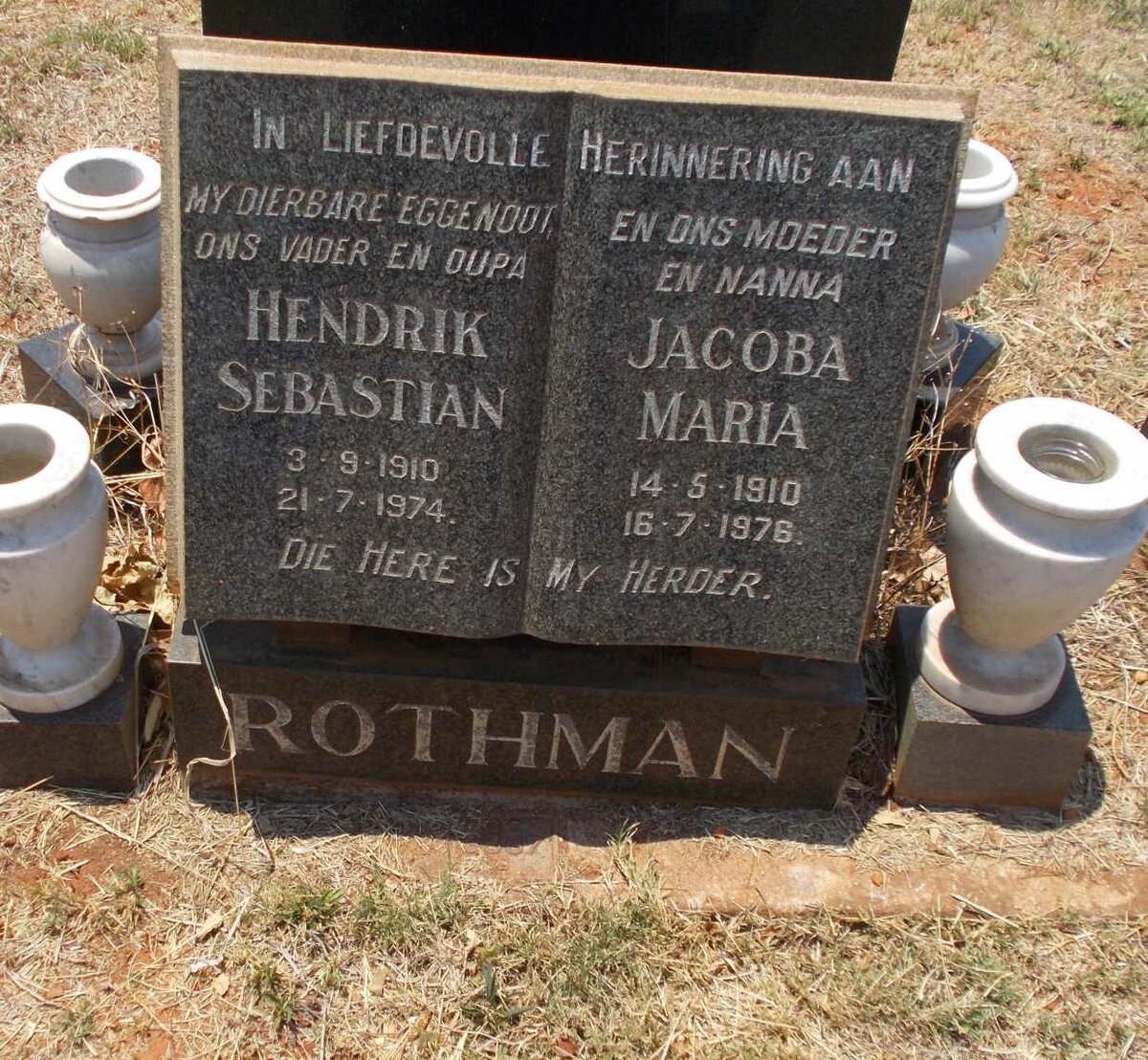 ROTHMAN Hendrik Sebastian 1910-1974 &amp; Jacoba Maria 1910-1976