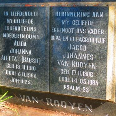 ROOYEN Jacob Johannes, van 1906-1985 &amp; Alida Johanna Aletta 1910-1965