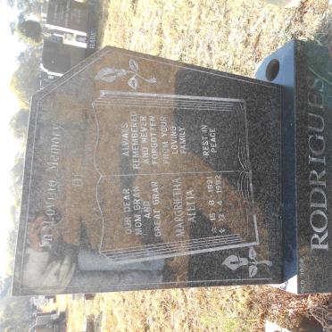 RODRIGUES Margrietha Aletta 1921-1992