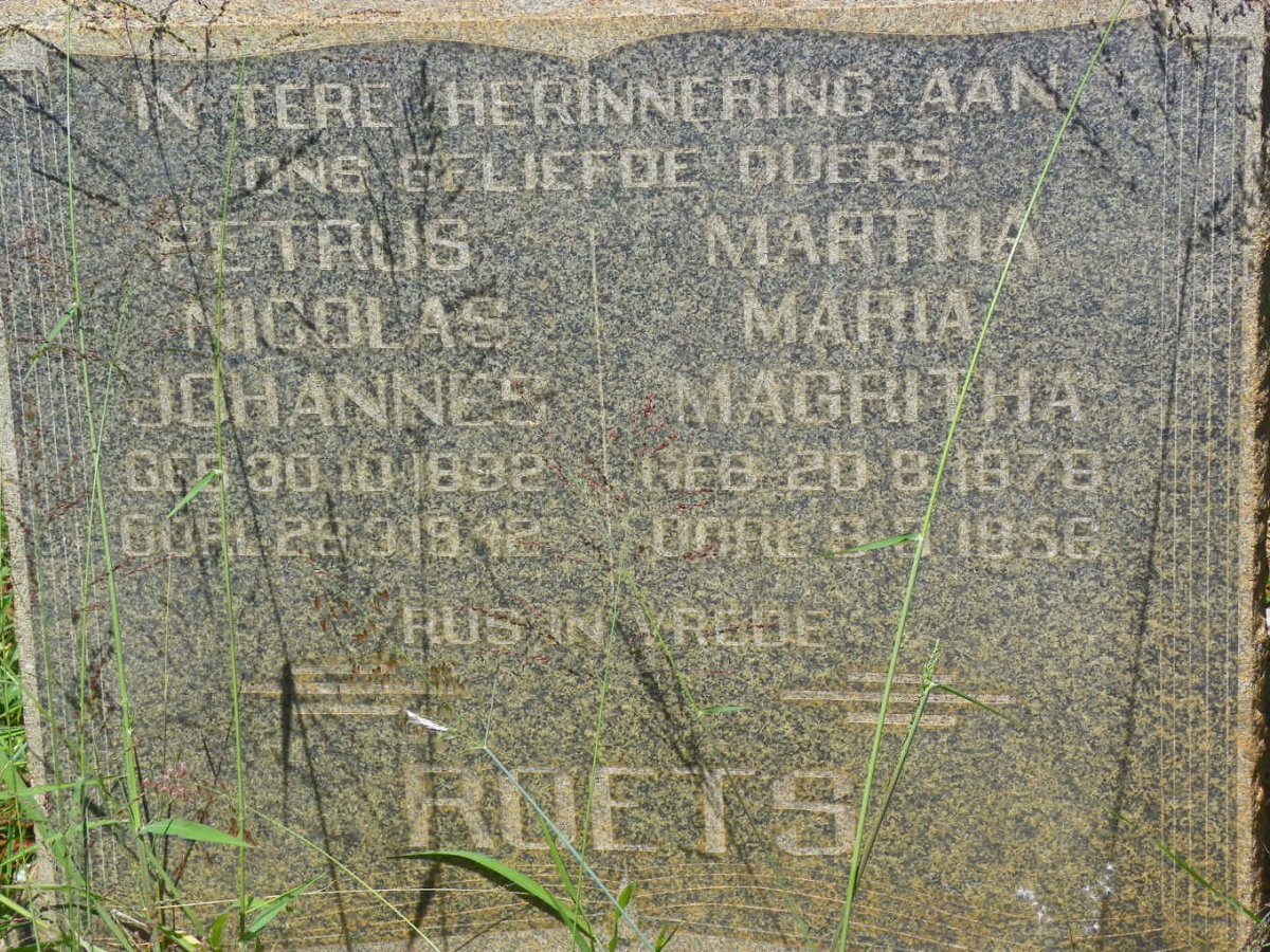 ROETS Petrus Nicolas Johannes 1892-1942 &amp; Martha Maria Magritha 1878-1956