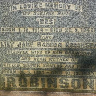 ROBINSON Mes 1914-1942 :: ROBINSON Lily Jane Hadden 1887-1949