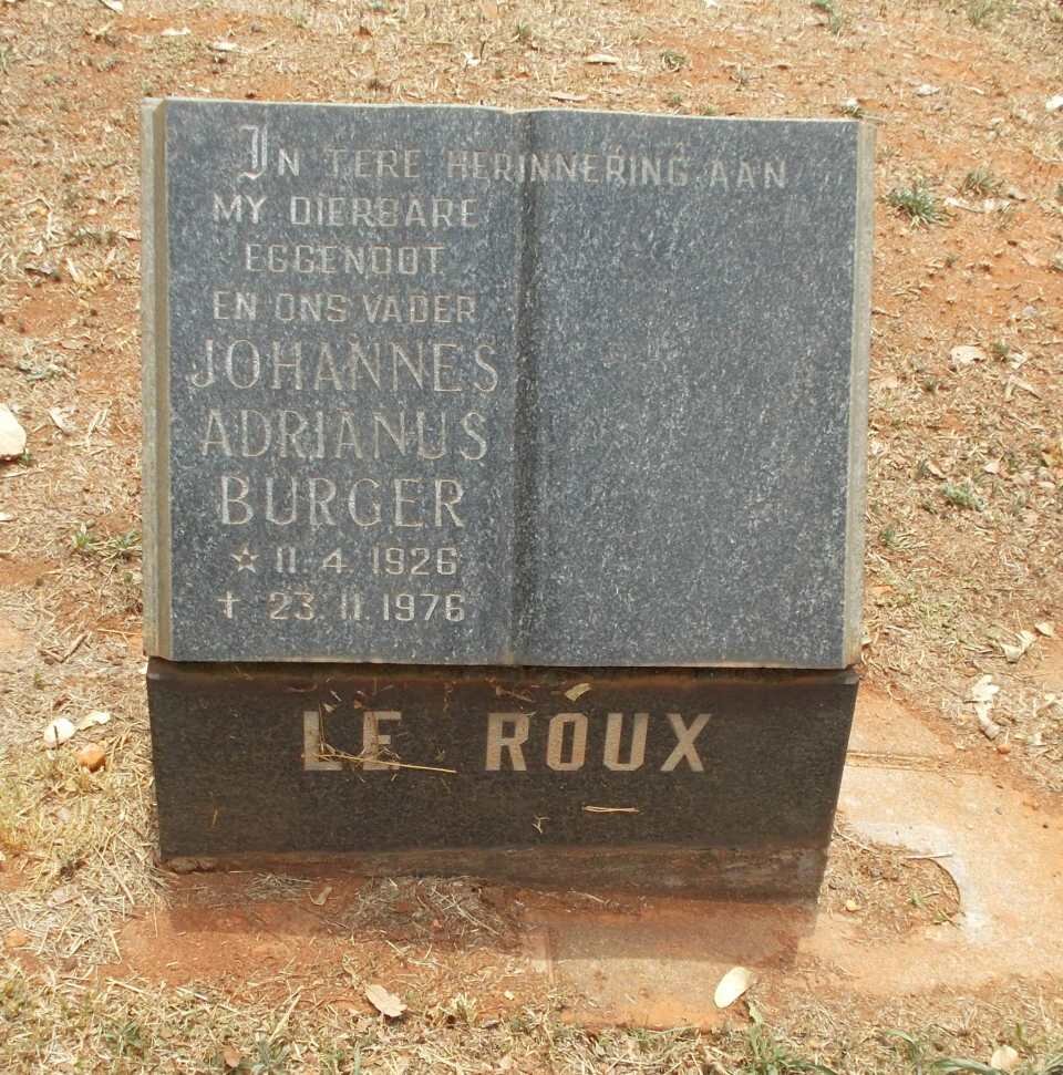 ROUX Johannes Adrianus Burger, le 1926-1976