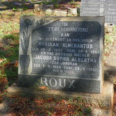 ROUX Adriaan Almerantus 1892-1959 &amp; Jacoba Sophia Albertha JORDAAN 1904-1961