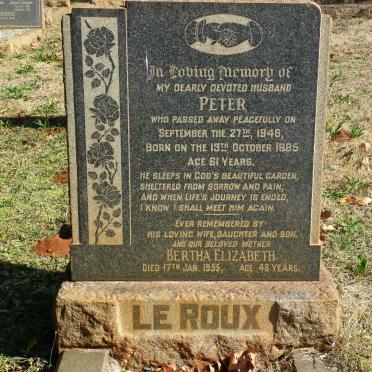 ROUX Peter, le 1885-1946 &amp; Bertha Elizabeth -1955