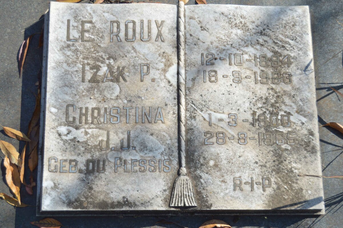 ROUX Izak P., le 1894-1963 &amp; Christina J.J. DU PLESSIS 1900-1965