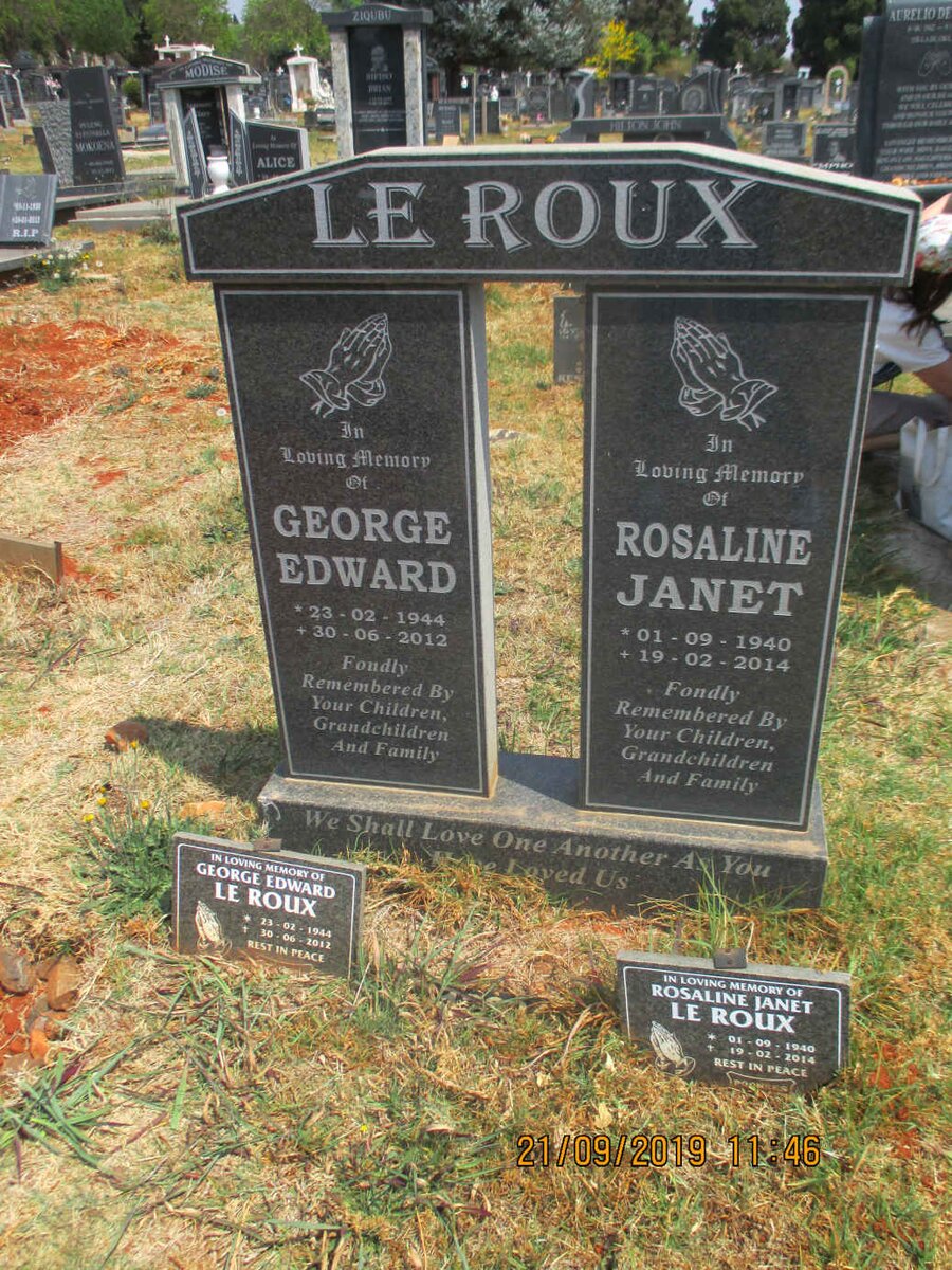 ROUX George Edward, le 1944-2012 &amp; Rosaline Janet 1940-2014